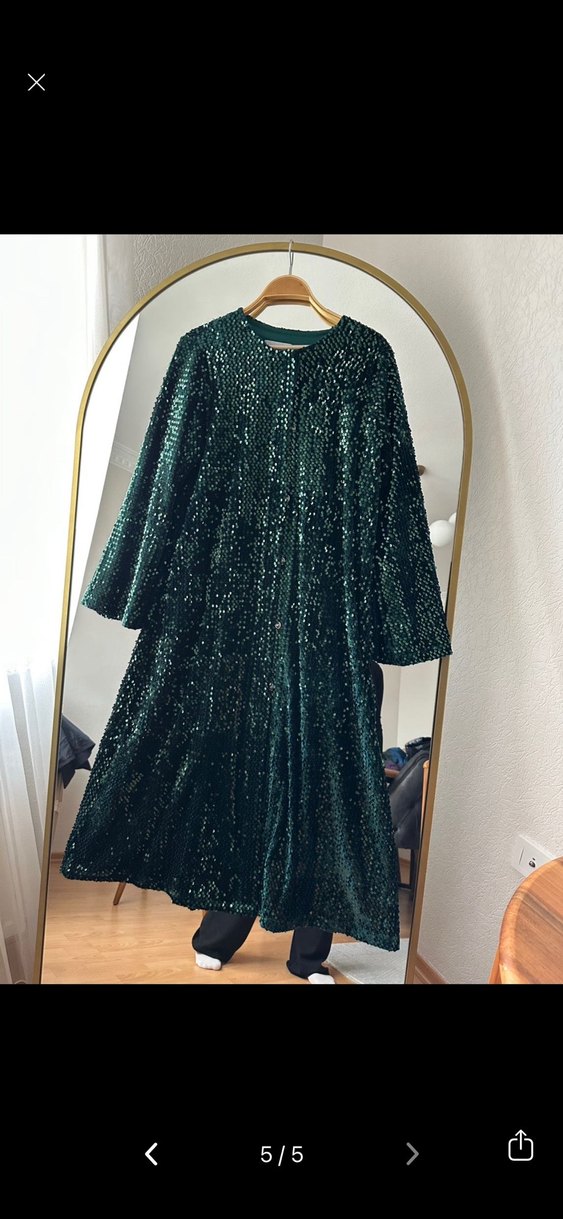 Payet İşlemeli Yeşil Uzun Kollu Bohem Elbise - Görsel 2