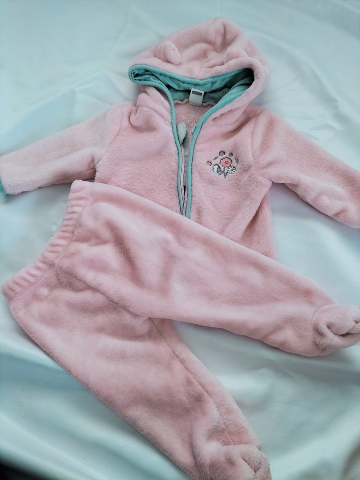 Kapüşonlu Nakışlı Pembe Bebek astronot Tulum - Görsel 2