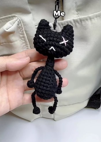 Amigurumi Kedi Anahtarlık siyah beyaz kedi - Görsel 2