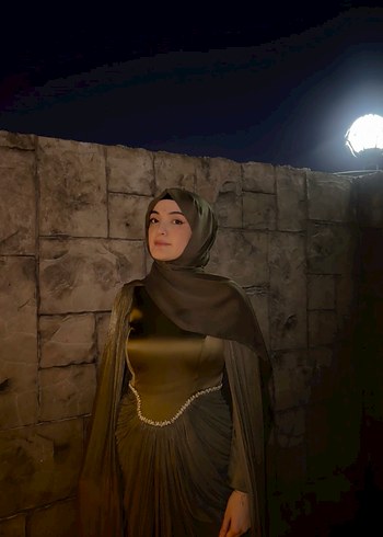 Kadın Haki Uzun Drapeli Abiye Elbise - Görsel 2