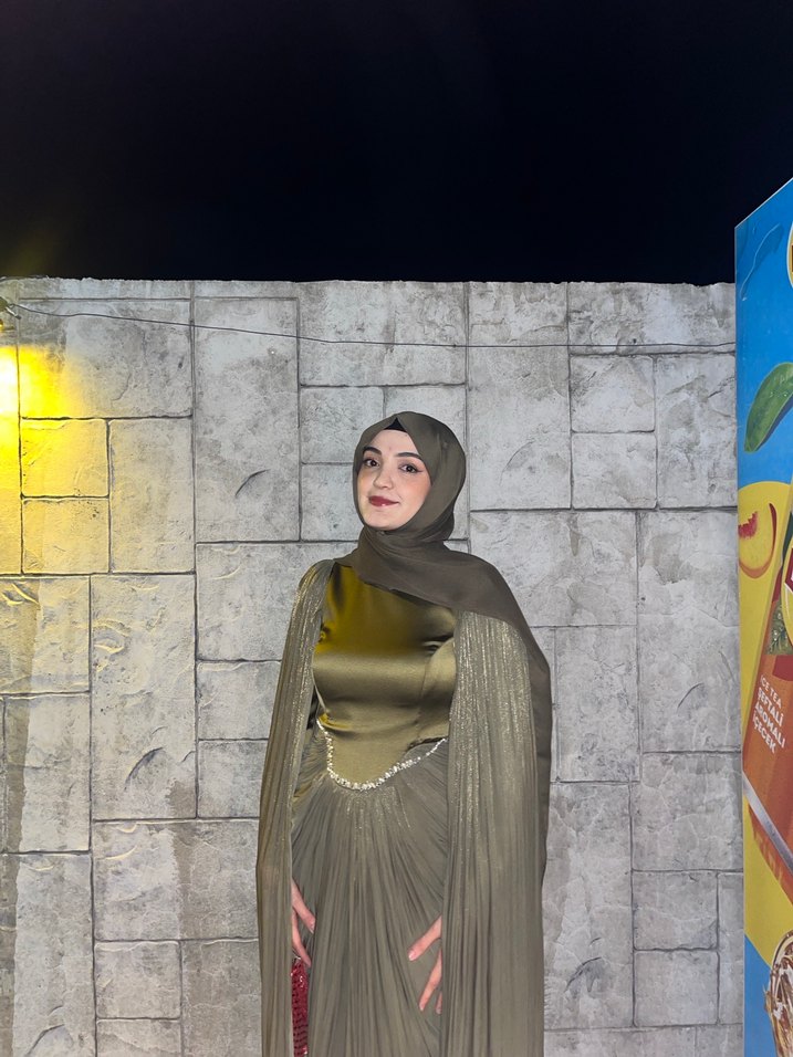 Kadın Haki Uzun Drapeli Abiye Elbise - Görsel 3