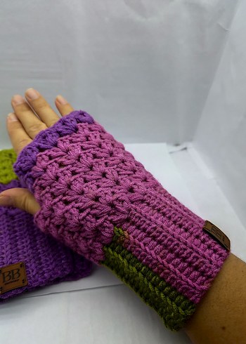 Renkli Örgü Bohem Kadın Eldivenleri - Görsel 5