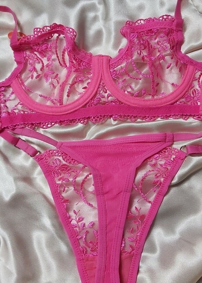 Fuşya broderie takım  - Görsel 5