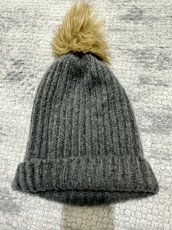 Gri Örgü Kadın Bere Ponponlu - Görsel 2