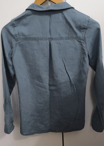 Uzun kollu denim kız çocuk gömlek - Görsel 2