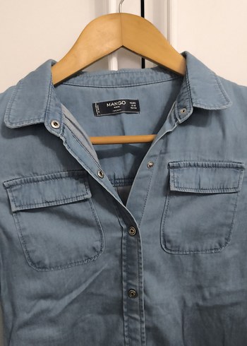 Uzun kollu denim kız çocuk gömlek - Görsel 3