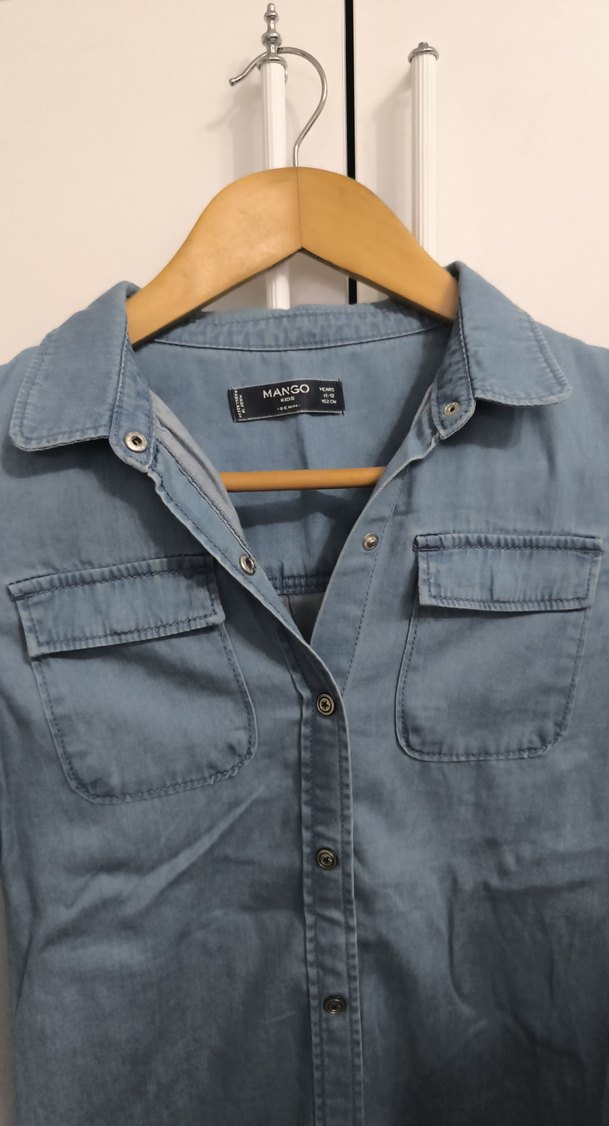 Uzun kollu denim kız çocuk gömlek - Görsel 3