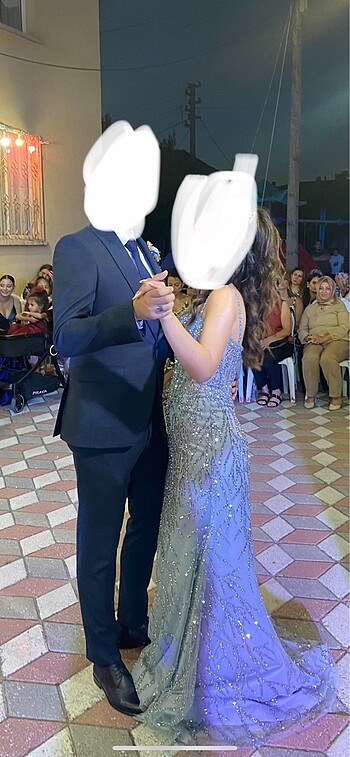 Diğer Gümüş taş işlemeli abiye elbise