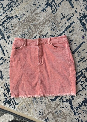 Pembe Batik Desenli Denim Mini Etek