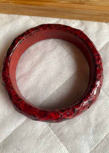 Bordo Yılan Desenli deri Bilezik - Görsel 5