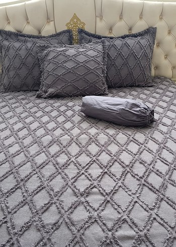 Gri Ekoseli Yatak Örtüsü Takımı - Görsel 4