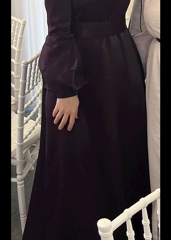 Diğer Kahverengi Uzun Kollu Drapeli Abiye Elbise