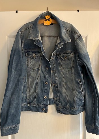 Erkek Mavi Denim Düğmeli Ceket