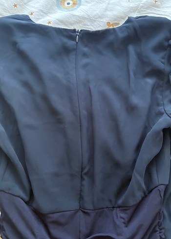 Lacivert Drapeli Uzun Kollu V Yakalı Elbise - Görsel 9