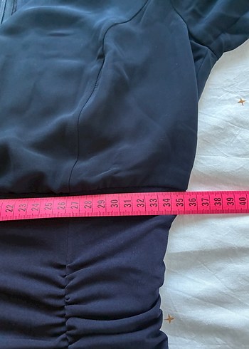 Lacivert Drapeli Uzun Kollu V Yakalı Elbise - Görsel 7