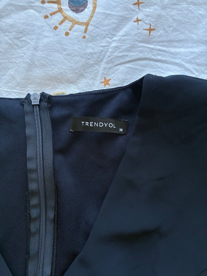 Lacivert Drapeli Uzun Kollu V Yakalı Elbise - Görsel 4