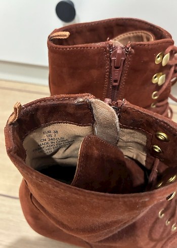 Kahverengi Süet Bağcıklı Topuklu Bot - Görsel 4