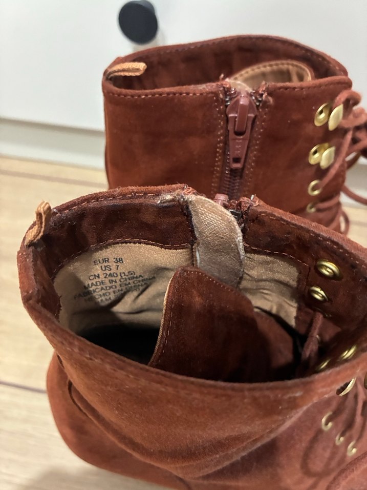 Kahverengi Süet Bağcıklı Topuklu Bot - Görsel 4