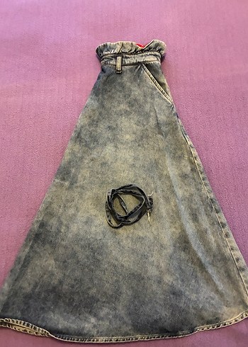 Kadın Gri Mavi Batik Desenli Midi Kot Etek - Görsel 8