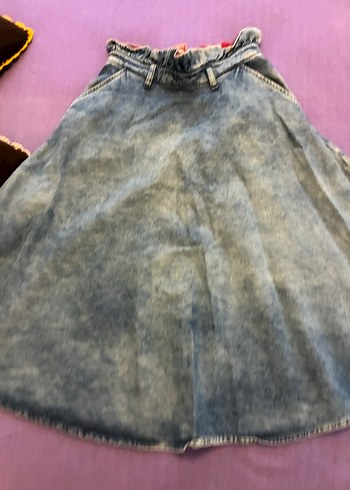 Kadın Gri Mavi Batik Desenli Midi Kot Etek - Görsel 2