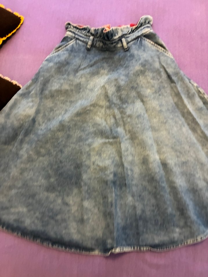 Kadın Gri Mavi Batik Desenli Midi Kot Etek - Görsel 2