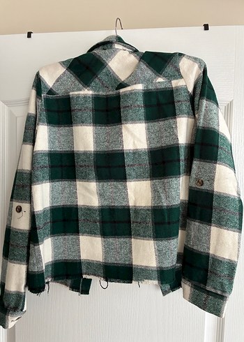 Düğmeli Yeşil Ekose Kadın Gömlek - Görsel 3