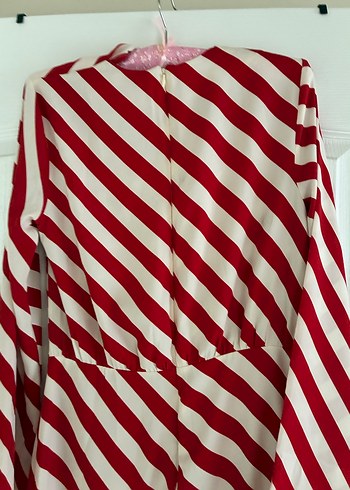 Çizgili Uzun Kırmızı Elbise - Görsel 7