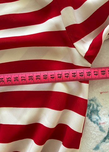 Çizgili Uzun Kırmızı Elbise - Görsel 9