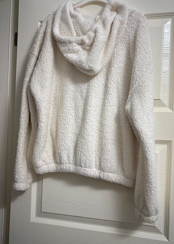 Beyaz Kapüşonlu Kadın Peluş Ceket - Görsel 2