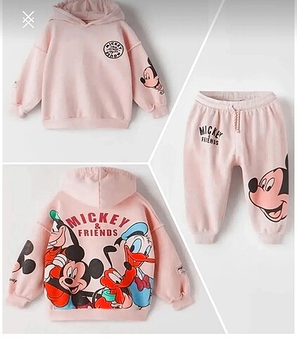 Açık pembe kız çocuk alt üstü eşofman takımı Mickey mouse baskıl