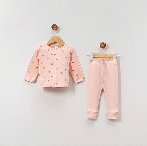 Bebek pijama takımı pudra pembesi ayıcık desenli