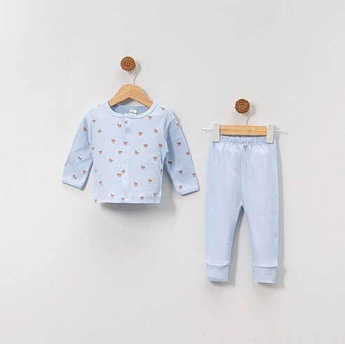 Bebek pijama takımı ayıcık desenli bebe mavisi