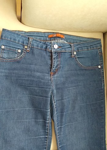 LC Waikiki Düğmeli Mavi Desenli Kadın Denim Pantolon