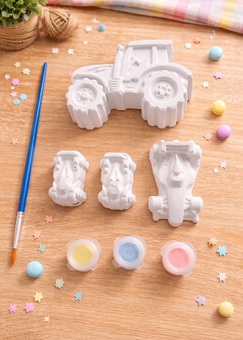 Beyaz Traktör ve Hayvan Figürlü Boyanabilir Oyuncak Seti - Görsel 2