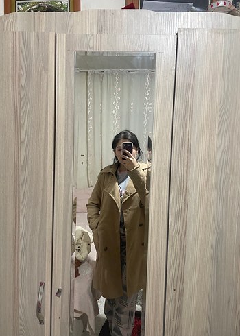 Bej Kadın Midi Trençkot Şeffaf Detaylı - Görsel 2