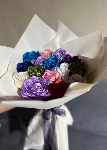 Renkli Kumaş Gül Buketi - Görsel 3