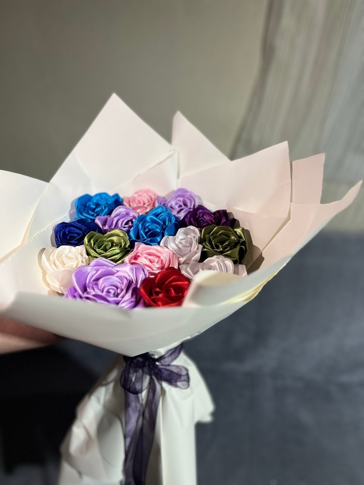 Renkli Kumaş Gül Buketi - Görsel 4