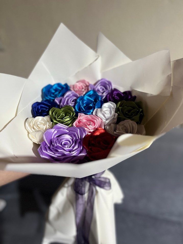 Renkli Kumaş Gül Buketi - Görsel 3