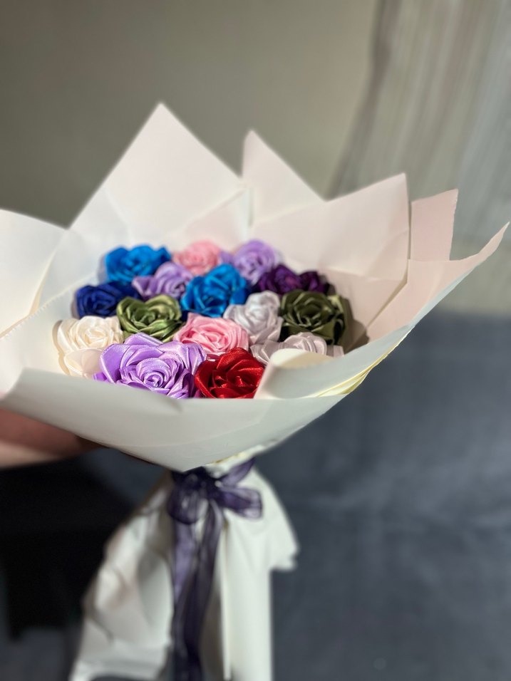 Renkli Kumaş Gül Buketi - Görsel 5