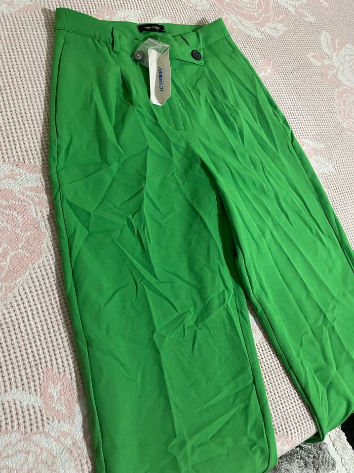 Yeşil Kadın Pilili Kumaş Pantolon - Görsel 2