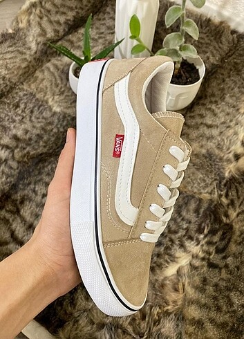37 Beden Kadın erkek unisex bej ve siyah Vans spor ayakkabı