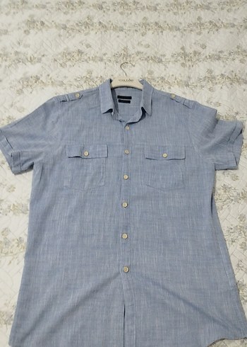 Mavi Kısa Kollu Denim Gömlek