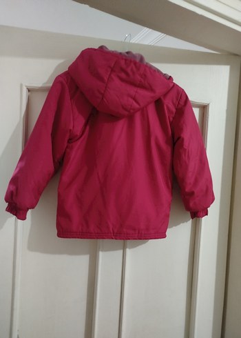 Kapüşonlu Düğmeli Pembe Kız Çocuk Mont - Görsel 3