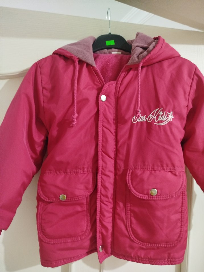 Kapüşonlu Düğmeli Pembe Kız Çocuk Mont - Görsel 2