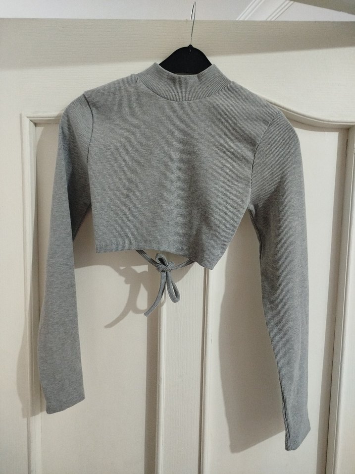 Gri Yüksek Yakalı Kadın Triko Kazak bato - Görsel 4