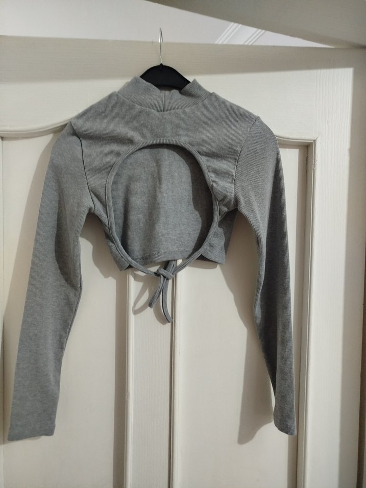 Gri Yüksek Yakalı Kadın Triko Kazak bato - Görsel 2