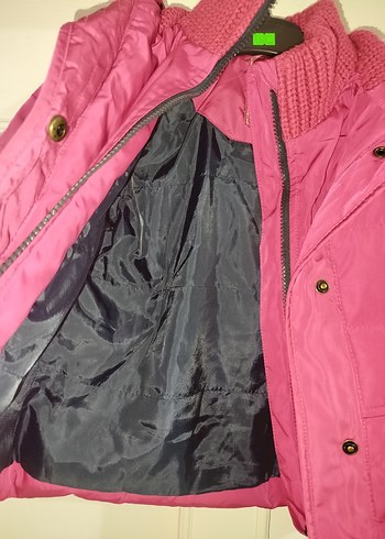 Koyu Pembe Düğmeli Kız Mont - Görsel 4