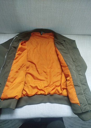 haki Midi Uzunlukta Kadın Fermuarlı Ceket mont - Görsel 2