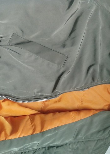 haki Midi Uzunlukta Kadın Fermuarlı Ceket mont - Görsel 5