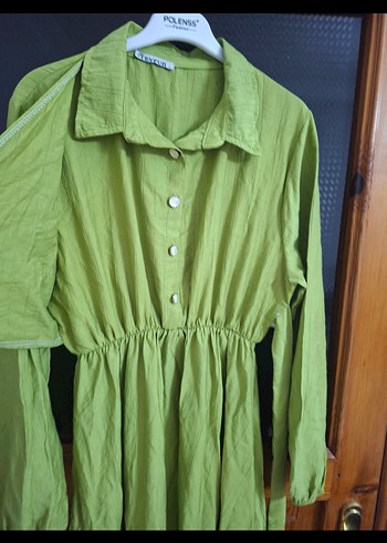 Yeşil Uzun Keten Elbise - Görsel 2